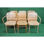 Set of six Dinette bentwood chairs having cane backs and seats, the set to comprise four standard