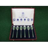 Cased set of six silver teaspoons each being assayed by different office to comprise: London,