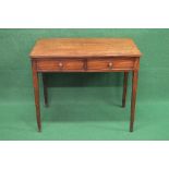 19th century mahogany two drawer side table having brass handles and standing on square tapering