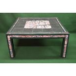 Irish tileworks coffee table having central decoration of pottery tiles with green painted frame and