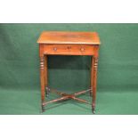 Victorian mahogany side table having single drawer supported on turned stretchered legs ending in