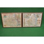 Two hand coloured maps of the Bishoprick And Cite Of Durham and Northumberland - in glazed wooden