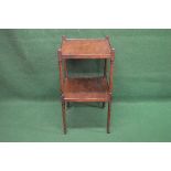 19th century mahogany square two tier what-not the upper tier being supported on turned columns