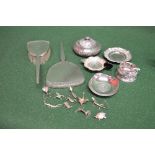 Collection of silver items to include: silver backed hand mirror and brush, embossed decorated