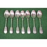 Set of seven silver teaspoons, marked for London Please note descriptions are not condition reports,