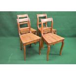 Set of four 19th century bar back chairs having solid seats, standing on cabriole style moulded legs