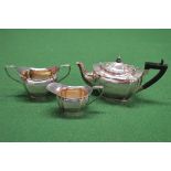 Silver three piece teaset to comprise teapot, sugar bowl and milk jug, marked for Birmingham and