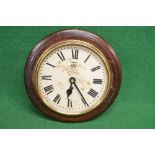 FW Elliott, mahogany cased circular wall clock having painted dial with black Roman Numerals and