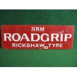Small Indian enamel sign for NRM Roadgrip Rickshaw Tyre, white letters on a red ground - 24" x 8"