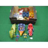 Box of 1980's/1990's toys to include: Captain America, and Wolverine, vehicles include He-man