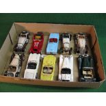 Ten loose 1:18 scale metal and plastic open top cars from Burago (dusty/dirty with some parts
