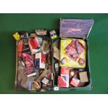 Two boxes of assorted new old stock automotive parts and accessories Please note descriptions are