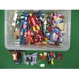 Box of action figures to include: Transformers, Tie-Fighter, Power Rangers Red Lion and Iron Man etc