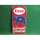 Enamel sign for Esso Elephant Kerosene featuring Esso logo and a large blue elephant, white, blue