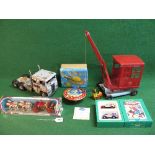 Large Triang tinplate crane, metal American rig, tinplate Spaceship (boxed) together with a Corgi