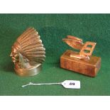 Cast brass Indian Chief's head mascot for Guy Motors Ltd Feathers In Our Cap - 5" tall together a