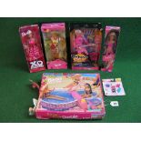 Barbie: four boxed 1990's/2001 dolls, an unopened Dressy Shoes pack and a Pool 'N Spa (in tatty