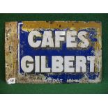 Flattened double sided enamel sign for Cafe's Gilbert Depot Ici, black shaded white letters and