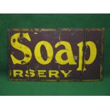 Part of an enamel sign featuring the word Soap and ...rsery. We are assuming possibly 'somebodies'