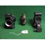 Bicycle or early motorcycle front and rear oil lamps, one marked for Demon - Birmingham - 5" tall