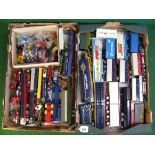 Two boxes of loose diecast and plastic commercial vehicles for spares or repair to include cabs,