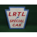 Hand painted pre 1979 wooden sign for LRTL (Light Railway Transport League) Special Car, red