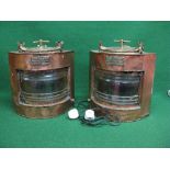 Pair of large brass and copper Port and Starboard ships lanterns now with 40 volt domestic light