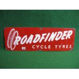 Small enamel sign for Roadfinder Cycle Tyres featuring a bicycle wheel and tyres, white letters on a