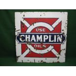 Double sided square enamel advertising sign Use Champlin Oils, white letters on a red, white and