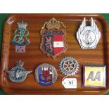 Seven car badges to include: Coronation 1953, Civil Service Motoring Association, Italia, St