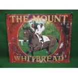 Double sided hand painted Whitbread aluminium pub sign for The Mount featuring a race horse and