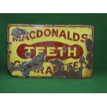 Small enamel sign for Mackdonalds Teeth Guaranteed, red letters on a yellow ground - 30" x 19"