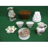 Group of ceramics to include: two small white jelly moulds, Royal Worcester jug, Toby jug, shaped