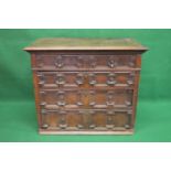 Oak Jacobean chest of drawers the top having moulded edge over four long graduated drawers and