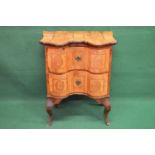 Mahogany and walnut, possibly Maltese, chest of two drawers having double bow front and panels