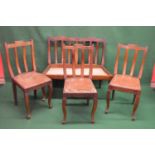 Oak two seater chair back seat standing on square cabriole legs together with three matching