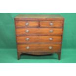 19th century chest of drawers having two short and three long graduated drawers with brass handles