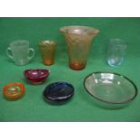 Group of Whitefriars and other glassware to comprise: amber fluted vase, amber vase with bubble