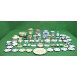 Collection of fifty seven pieces of Wedgwood Jasperware in pale blue, green, pink and black to