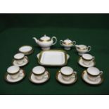 Wedgwood Ascot pattern teaset to comprise: teapot, lidded sugar bowl, milk jug, cake plate, six