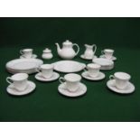 Royal Doulton Carnation pattern tea and dinnerware to comprise: teapot, milk jug, lidded sugar bowl,