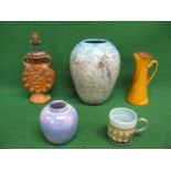 Quantity of pottery to comprise: David Sharp mug, blue lustre Ruskin jar, Brannan jug made for