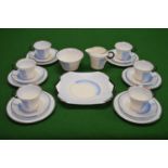 Shelley Art Deco teaset Pattern No. W.12207 having blue pattern with silvered borders and black