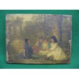 D Math... (?), 19th century oil on canvas of children beneath trees (paint loss to signature