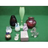 Group of glassware to include: three Caithness vases, Isle of Wight vase, red Brierley studio