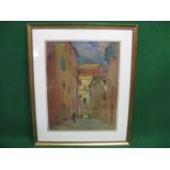 L Richmond, 1922, watercolour of figures in a street setting, mounted in glazed gilt frame - 15" x