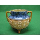 Royal Doulton pottery No. 7424 three handled jardinière having blue ground glaze and band of