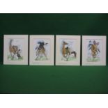 Group of four Mark Huskinson coloured prints of horse and rider, signed in pencil on mounts and