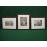 TF Brook, group of three coloured prints of street and fishing scenes, in mounted glazed wooden