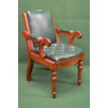 19th century open arm office/desk chair having adjustable winding mechanism, padded back and